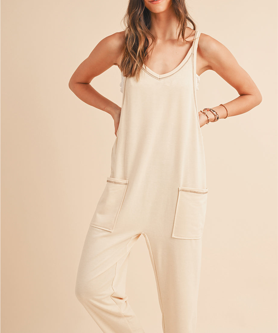 Apricot Solid Color Loose Fit Harem Jumpsuit