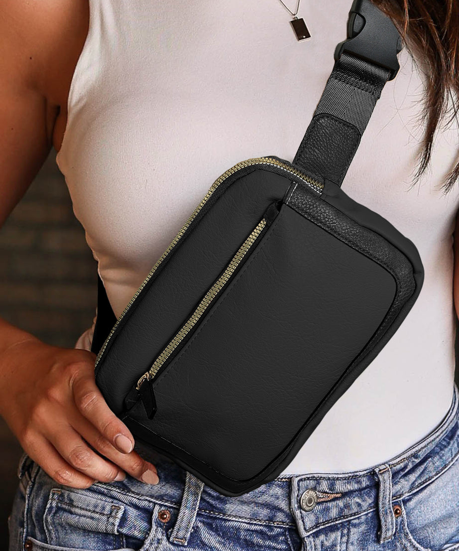 Black Minimalist Multi-zipped Crossbody Bag