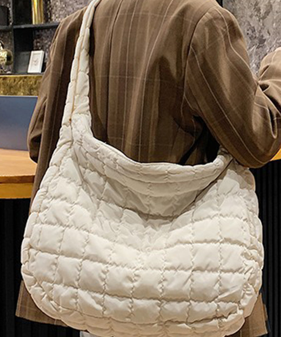 White Quilted Zipper Large Shoulder Bag