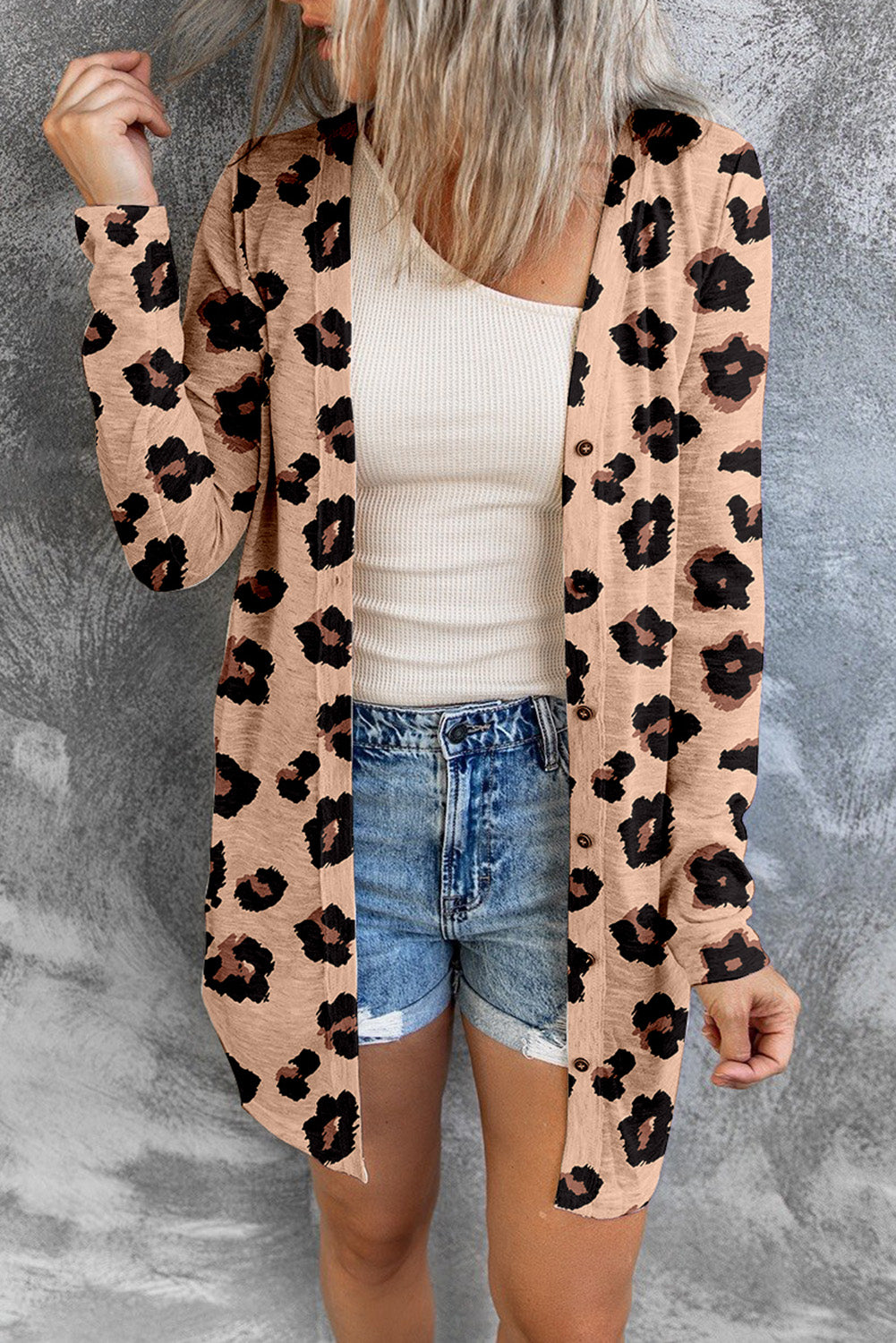 Leopard Print Button Down Lightweight Long Cardigan