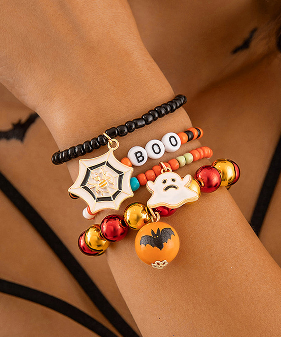 Orange 4pcs Halloween Ghost Spider Web Beaded Bracelet Set