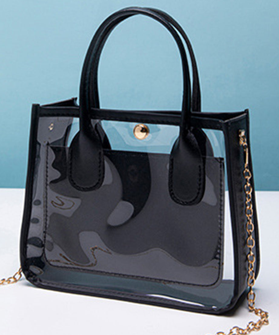 Black PVC PU Leather Chain Strap Clear Shoulder Bag