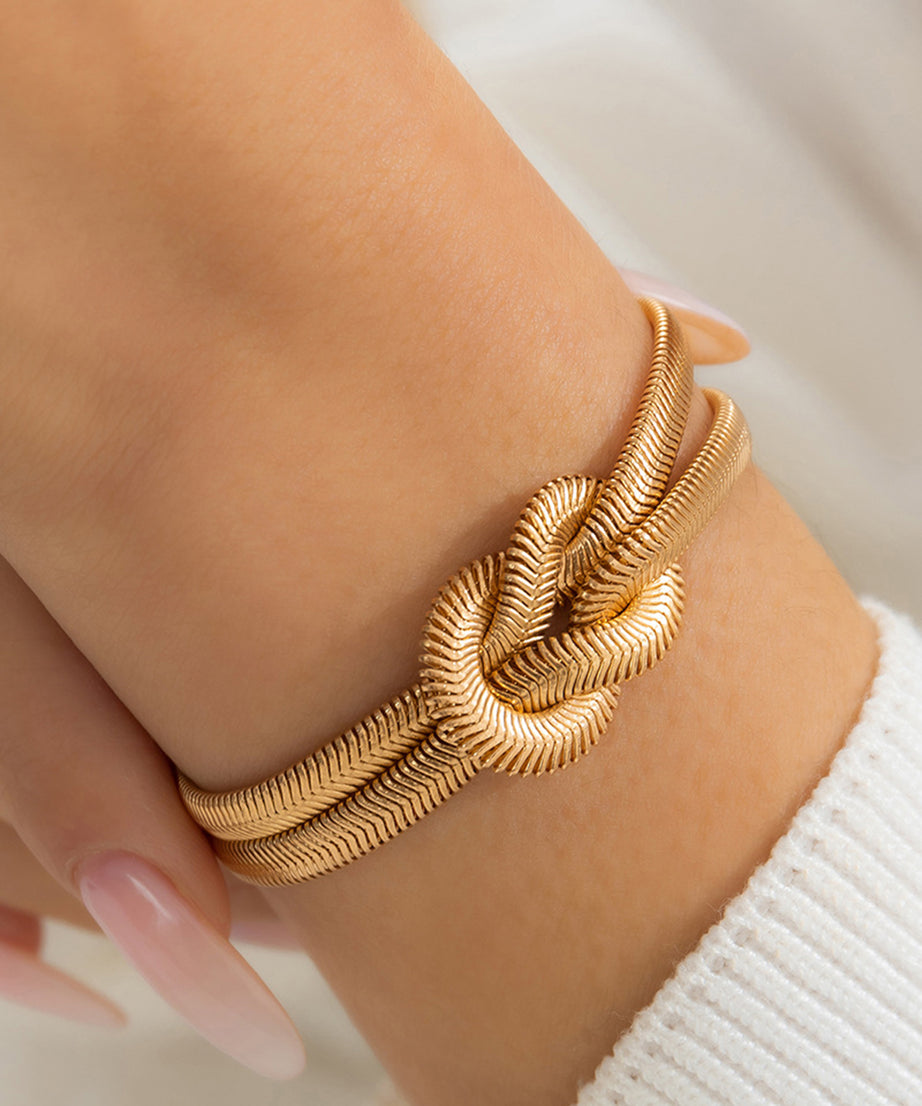 Gold Knotted Snake Bone Chain Adjustable Bracelet