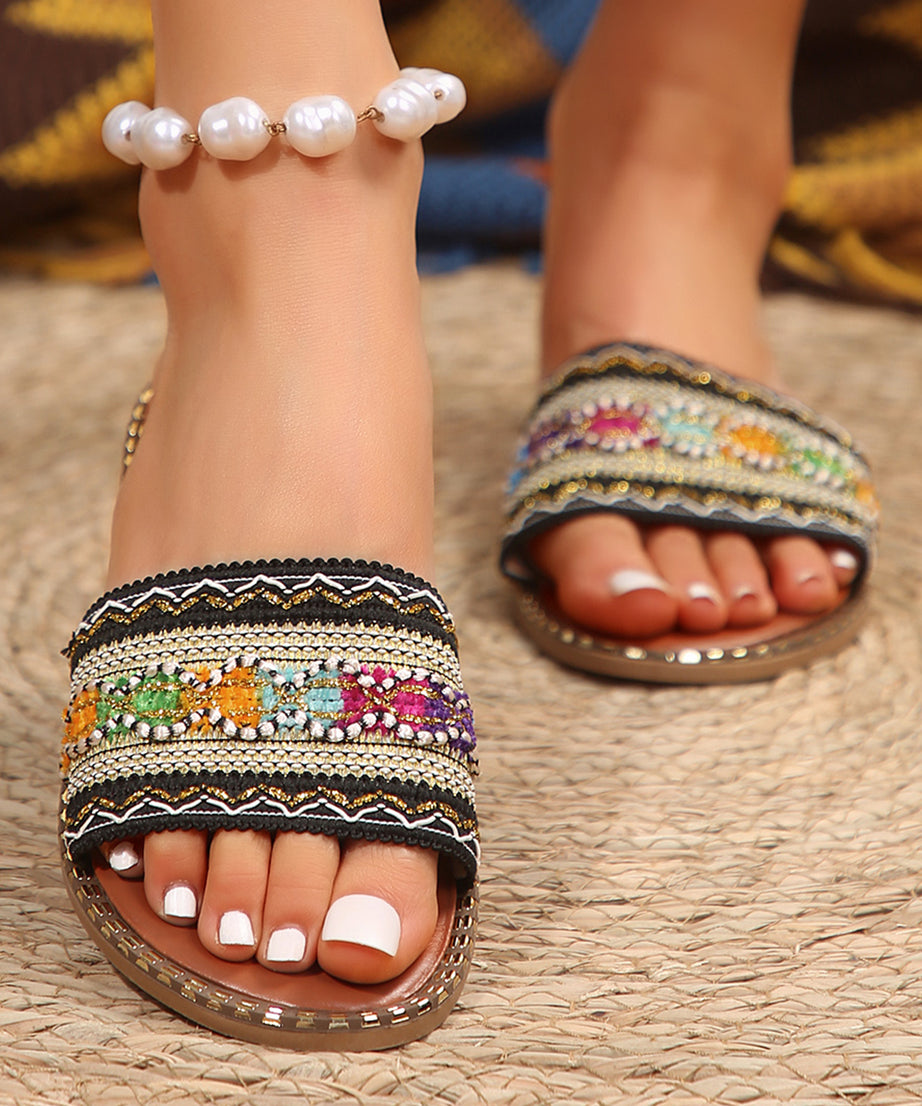 Chestnut Bohemian Beads Faux Leather Beach Slides Shoes