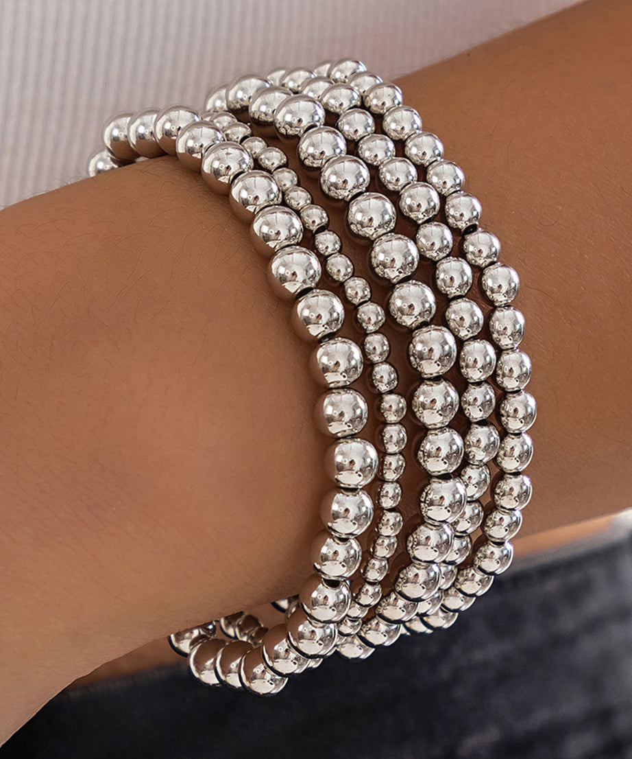 Silvery 5pcs Solid Color Beaded Bracelet Set