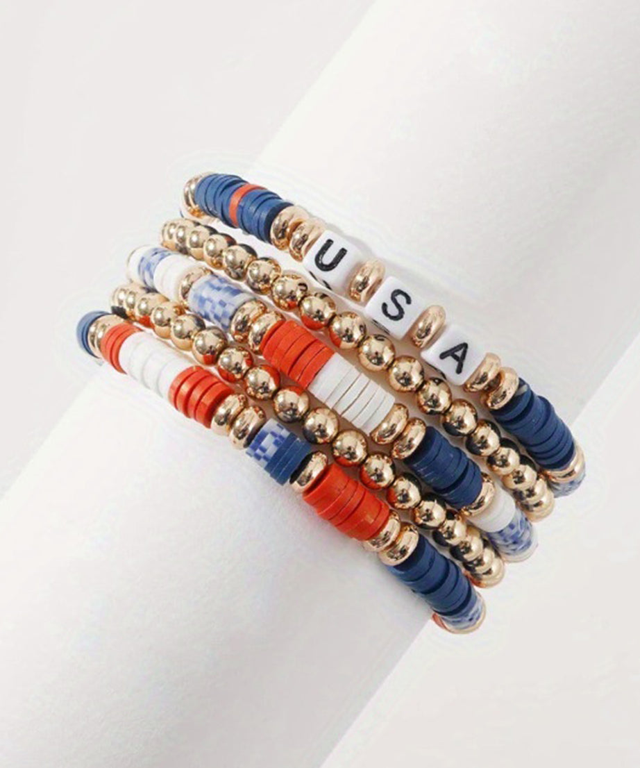 Multicolour 5pcs USA Independence Day Beaded Bracelet Set