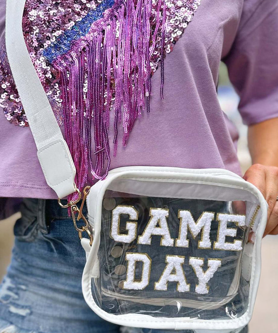 White Chenille GAME DAY Pattern Clear Shoulder Bag