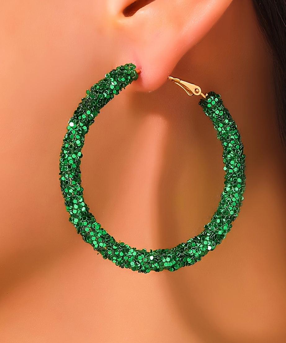 Dark Green St. Patricks Daring Sequin Hoop Earrings