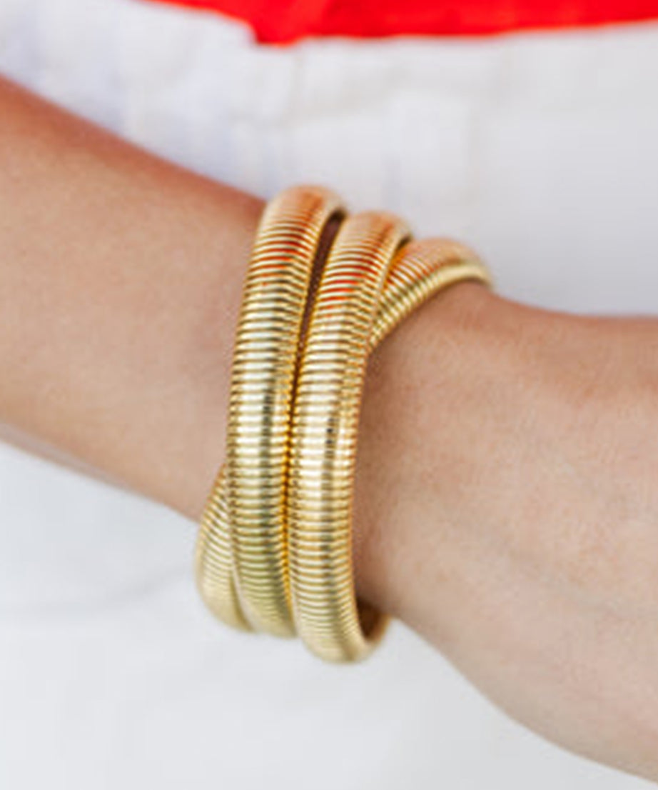 Gold 3 Pieces Metal Stretch Bracelet Set