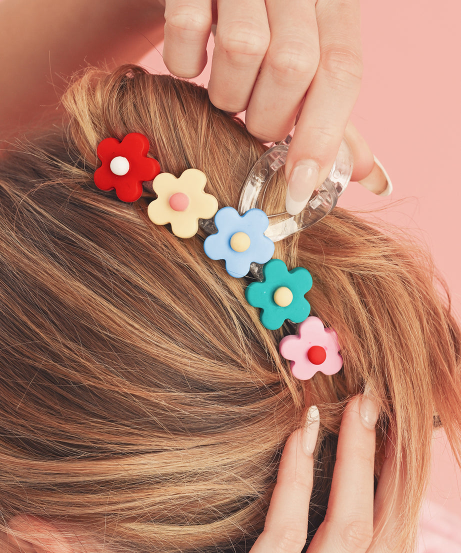 Multicolour 60s Flowers Cute Plastic Hair Claw