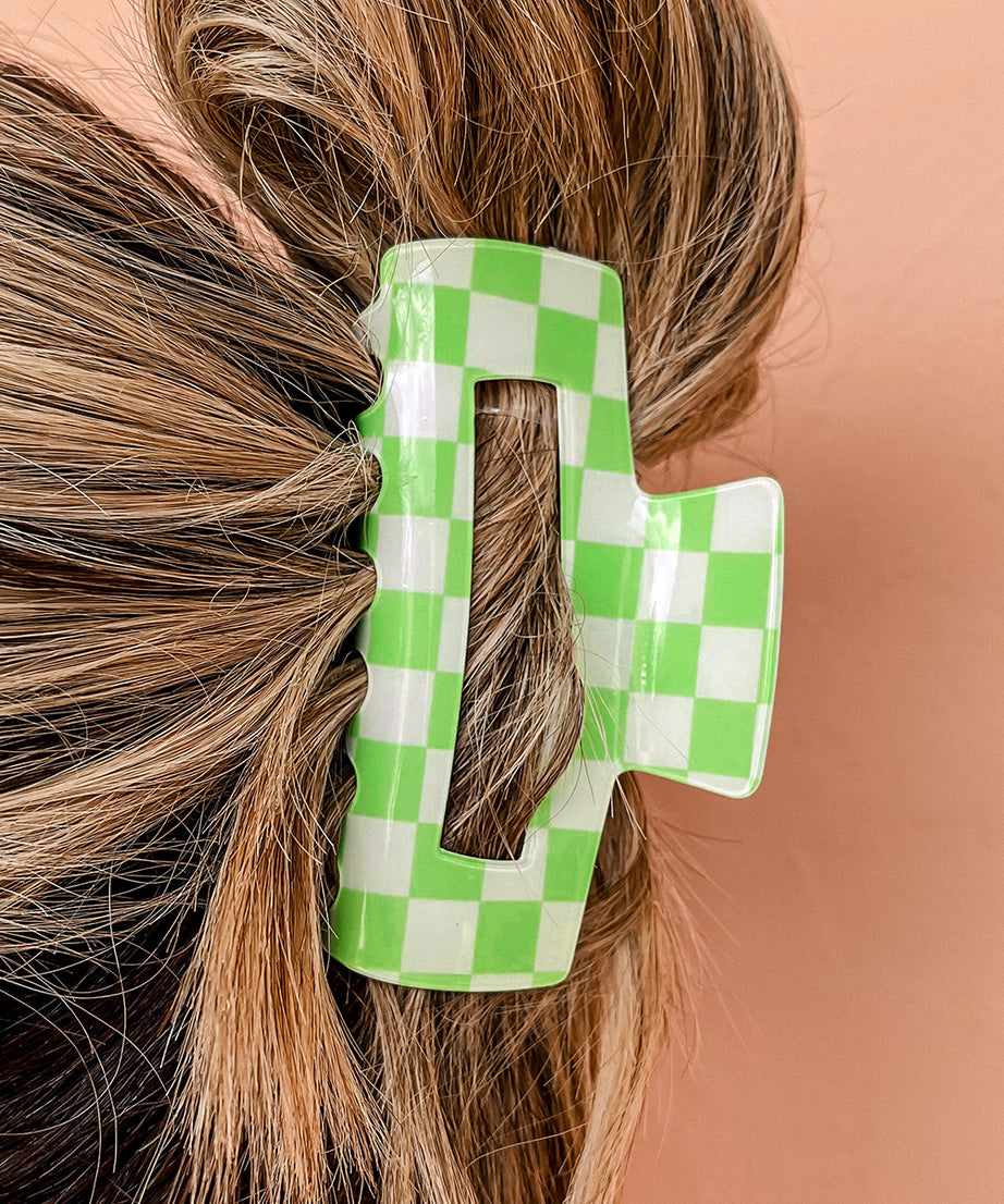 Light Green Checkered Print Hollow Out Hair Clip