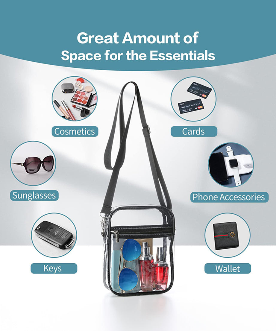 Black Transparent PVC Zipper Crossbody Bag