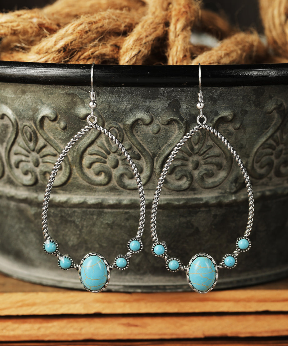 Silver Vintage Turquoise Water Drop Hook Earrings