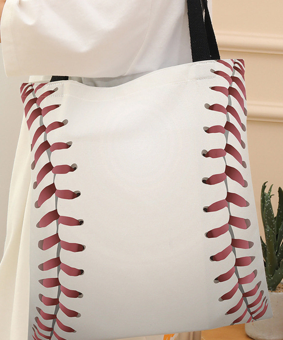 White Baseball Print Canvas Tote Bag 34*2*31cm