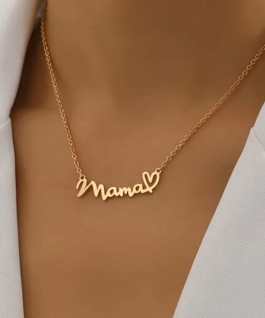 Gold Mama Letter Heart Pattern Necklace