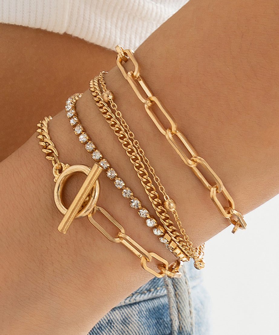 Gold 5pcs Rhinestone Chain Bracelet Set