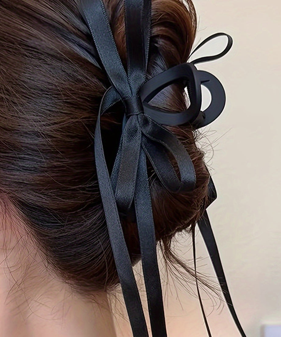 Black Elegant Ribbon Long Tail BowKnot Clip