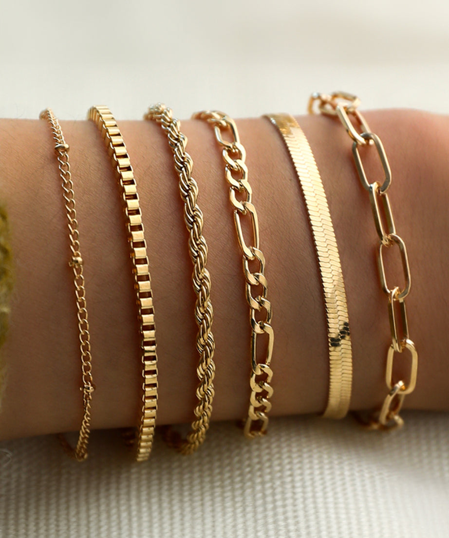 Gold Multi Layered Adjustable Chain Bracelet Set