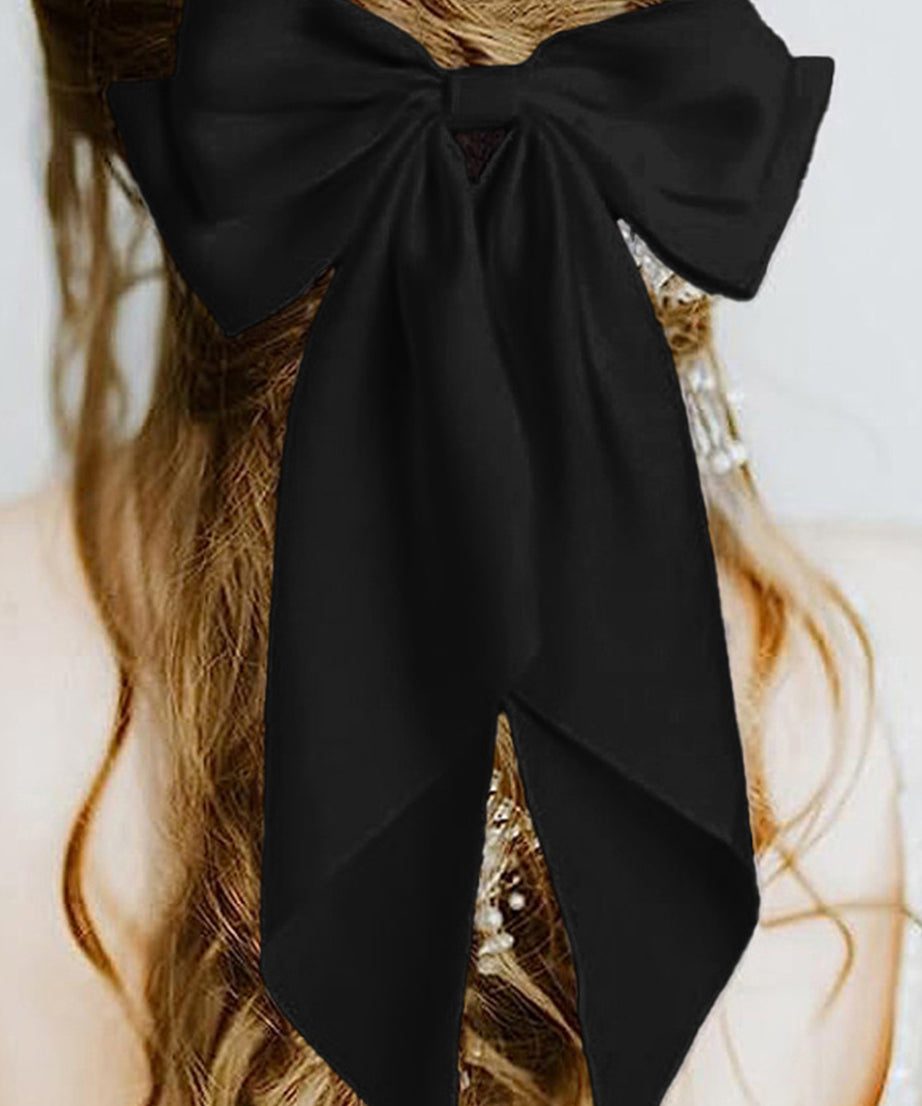 Black Elegant Oversized Ribbon Bowknot Satin Hair Clip